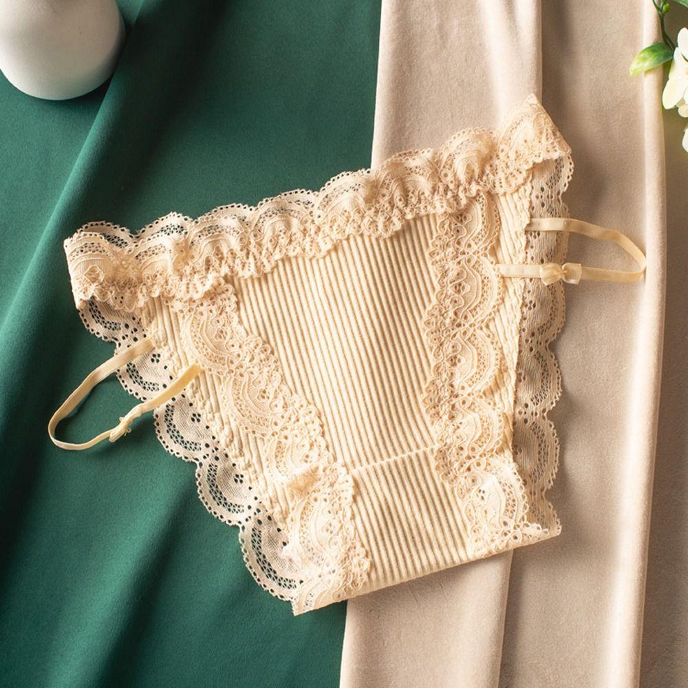 Quần Lót Cotton Phối Ren Màu Sắc Ngọt Ngào Phong Cách Vintage Cho Nữ