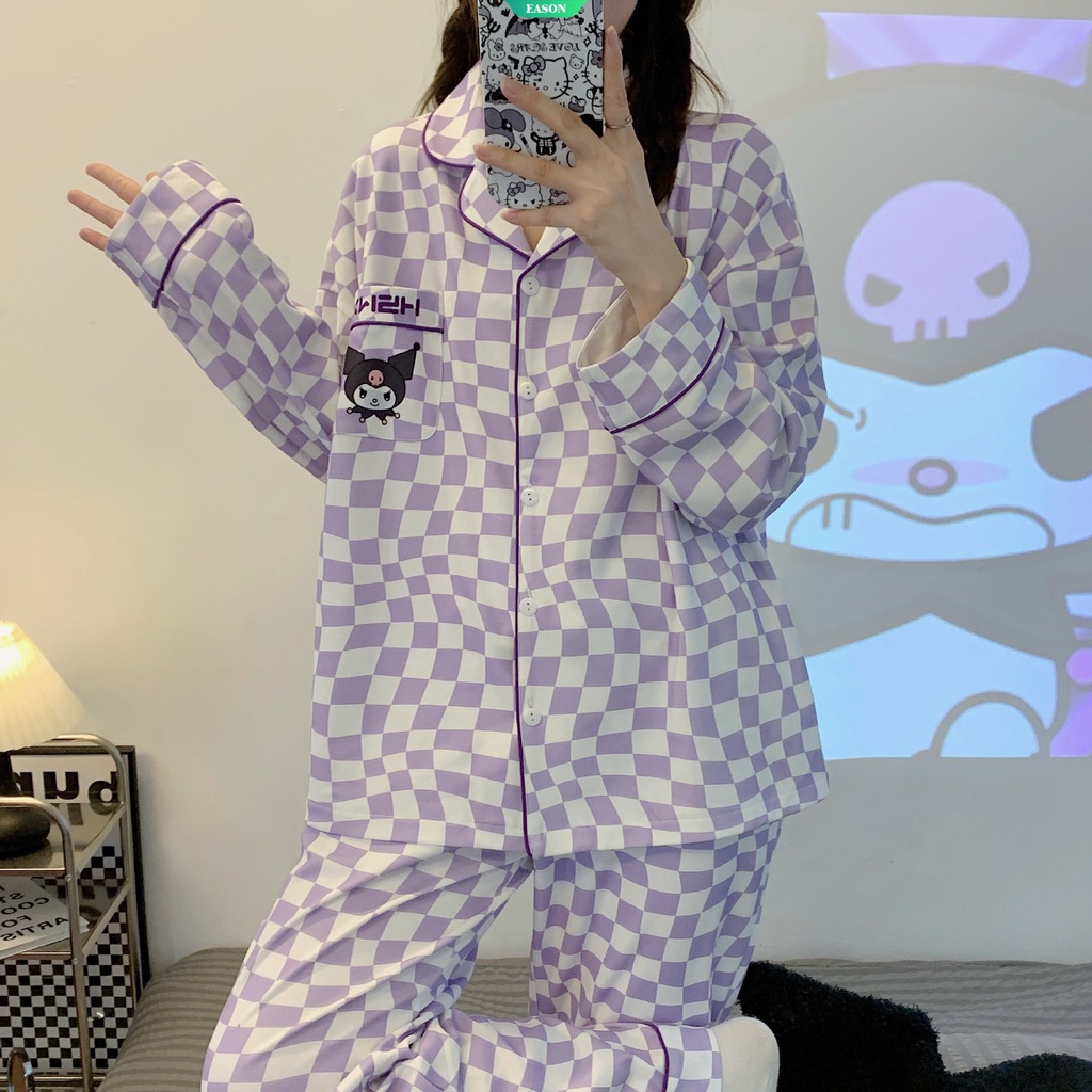 SANRIO Bộ Đồ Ngủ Tay Dài In Họa Tiết Hoạt Hình Phong Cách Nhật Bản Thời Trang Xuân Thu Cho Nữ