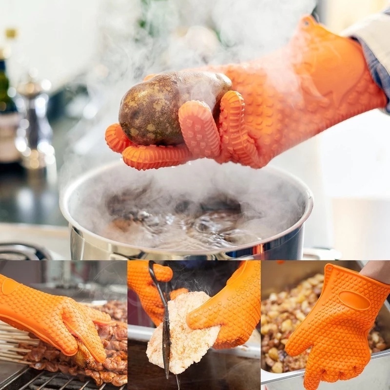 1 Găng Tay Silicone Dày Dặn Cách Nhiệt Chống Trượt Chống Thấm Nước Dùng Cho Lò Vi Sóng / Nướng BBQ