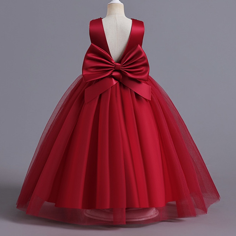 Đầm Công Chúa Dáng Dài Phối Ren Đính Nơ To Thời Trang Dự Tiệc Cưới / Giáng Sinh Cho Bé Gái