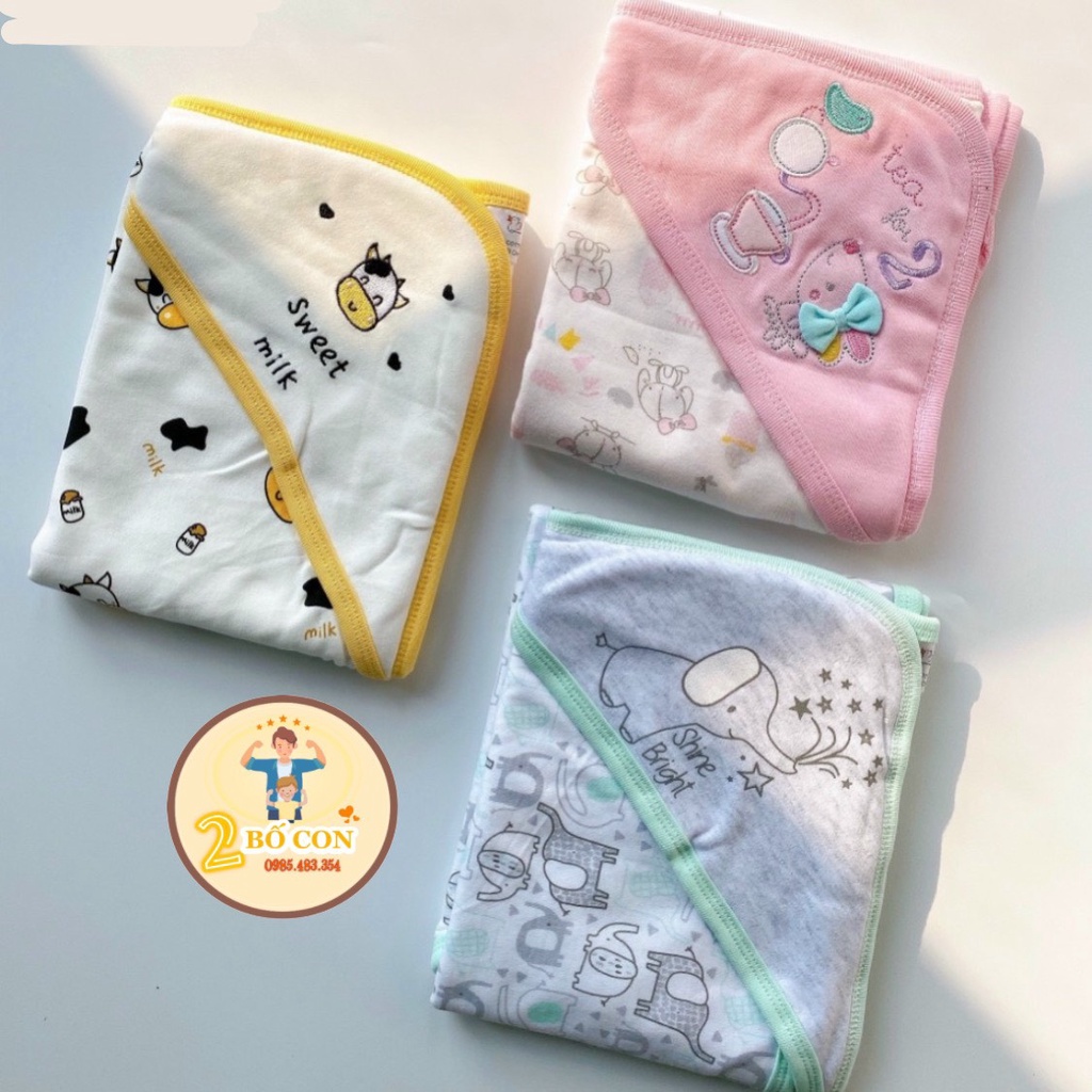 Chăn ủ LITTLE DUCK siêu mềm cho bé từ sơ sinh - Choàng ủ có mũ cotton hai lớp dày dặn cho bé đa năng Shop2bocon