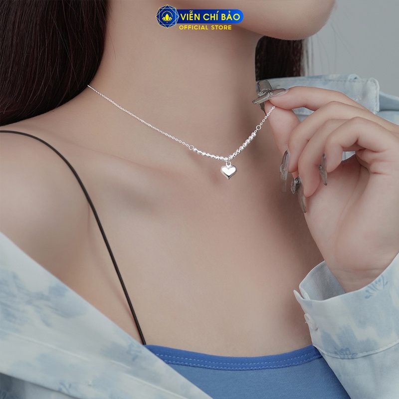 Dây chuyền bạc nữ trái  tim bi phay chất liệu bạc 925 thời trang phụ kiện trang sức Viễn Chí Bảo D000037