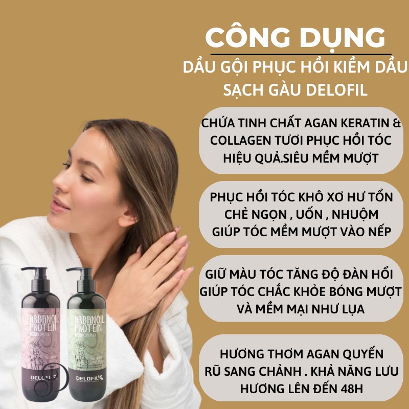 Dầu Gội Xả DELOFIL 800ml * 2 Sạch Gàu Kiềm Dầu Chống Gãy Rụng Phục Hồi Tóc Siêu Mềm Mượt | Calla Official