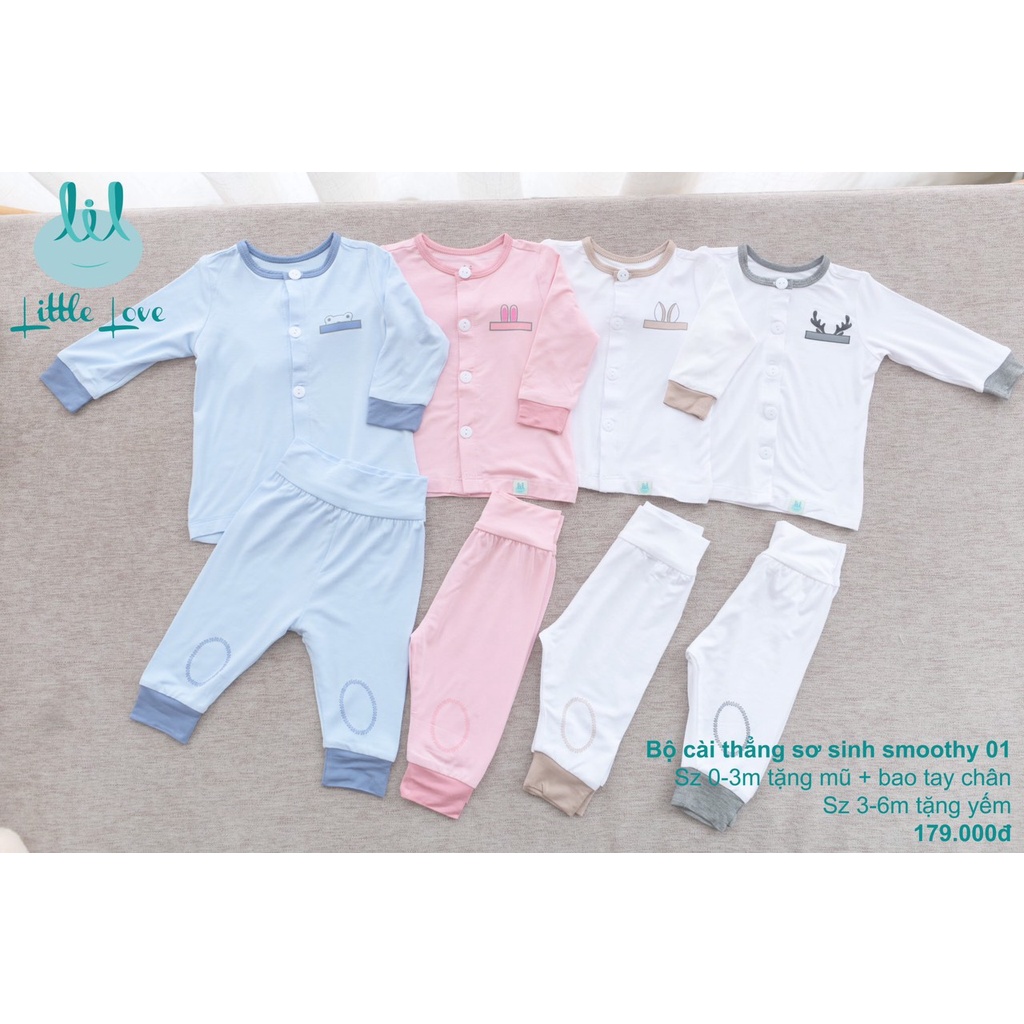 LDT960/970/LBD220. BỘ BODY/CÀI LỆCH/CÀI THẲNG sơ sinh Lil Little Love vải smoothy mỏng mát hoạ tiết hình MẪU MỚI