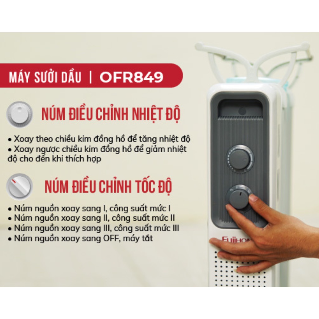 Máy sưởi dầu công nghệ Nhật FujiHome, Máy sưởi ấm không đốt oxi, không khô da, bảo vệ chống quá nhiệt, tiết kiệm điện