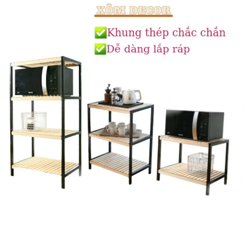 kệ đồ đa năng mặt gỗ khung thép. kệ lò vi sóng 2,3,4 tầng