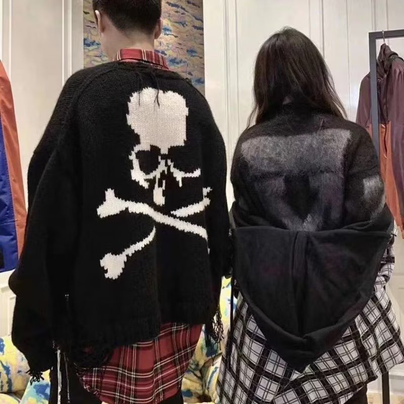 Áo Sweater Dệt Kim Dáng Rộng In Hình Đầu Lâu Cá Tính Cho Cặp Đôi