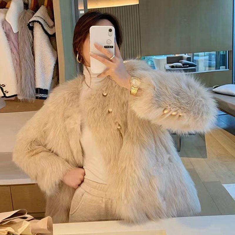 [S N ph m m i] Áo Khoác Lông Cáo Dệt Ngắn Phong Cách Mới Cho Nữ