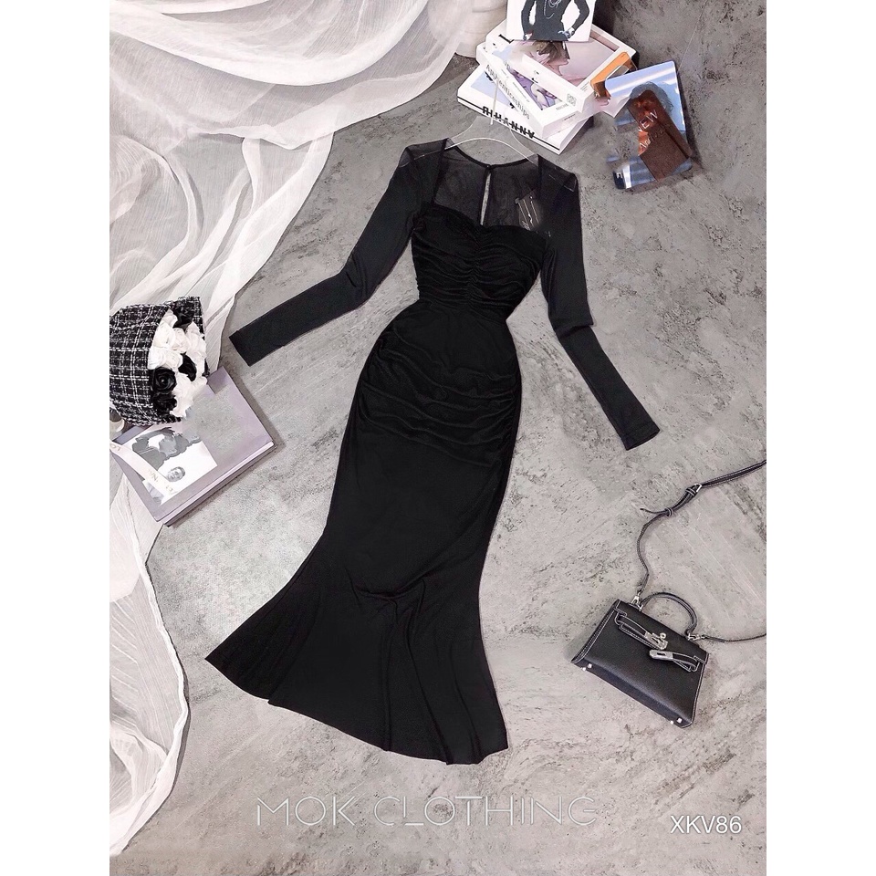 Đầm đuôi cá ôm body thun dáng dài tay lưới dài tay sang chảnh - Mokclothing chuyên hàng thiết kế