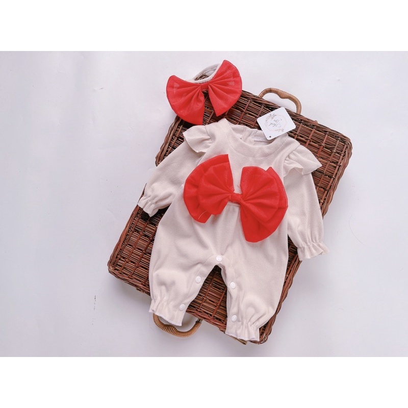 Body nhung tăm kèm turban nơ cực xinh cho bé gái, chất nhung dầy mịn ấm áp