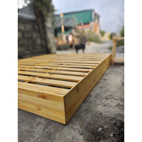 Giường pallet 4 mảnh chân cao 20cm bính kính 4 góc
