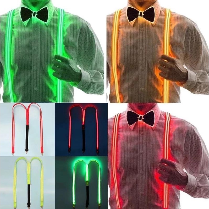 LED Suspender Bow Tie Party Supplies Luminous Clothing Accessories Adjustable Light Up In the Dark