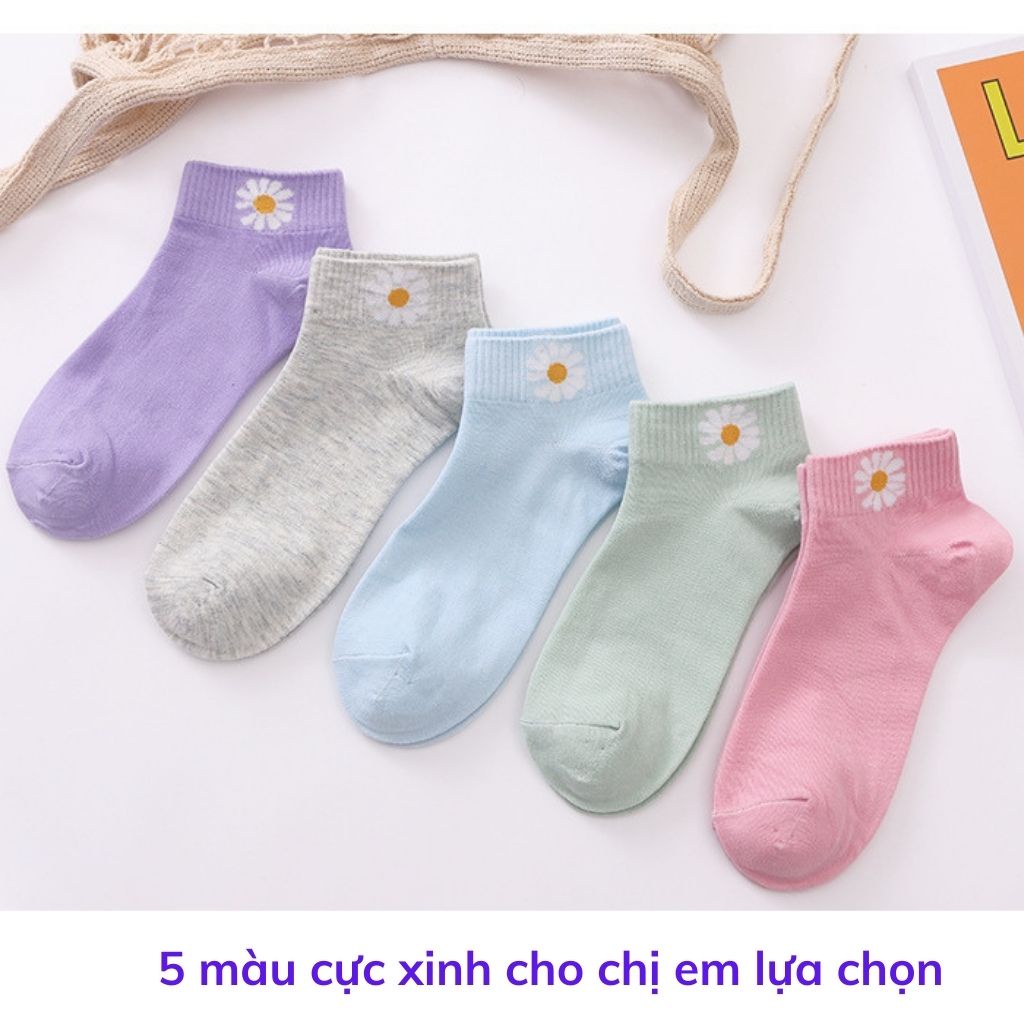 Tất nữ cổ ngắn chất liệu cotton mềm mại thông thoáng chống hôi chân,Vớ nữ họa tiết hoa cúc đẹp và dễ thương JOCOSI T5150