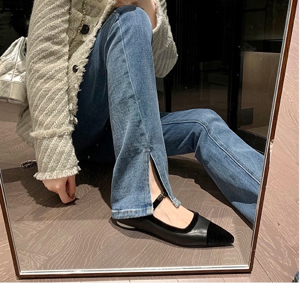 Giày Búp Bê Mũi Nhọn Đế Bằng Màu Sắc Thời Trang Thu Đông Phong Cách Pháp Cho Nữ