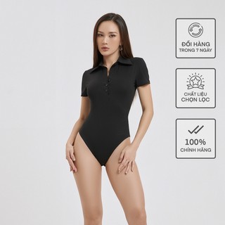 Áo Ngắn Tay Cổ Đức Bodysuit Nữ BUSY Thun Cotton Co Giãn Ôm Sát NT4B
