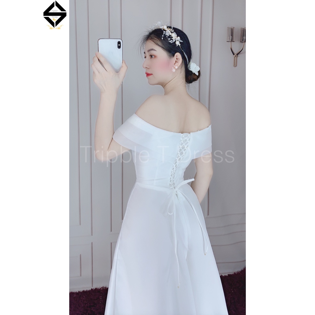 Đầm maxi mặc cưới TRIPBLE T DRESS nơ lưng rời cho dâu xinh đi bàn nhẹ nhàng - size S/M/L - MS170Y