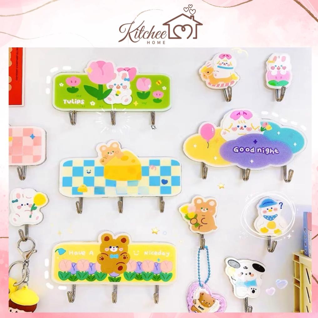 Móc Treo Đồ, Móc Dán Tường Bằng Acrylic Đa Năng Không Để Lại Dấu Vết Họa Tiết Hoạt Hình Kitchee Cute