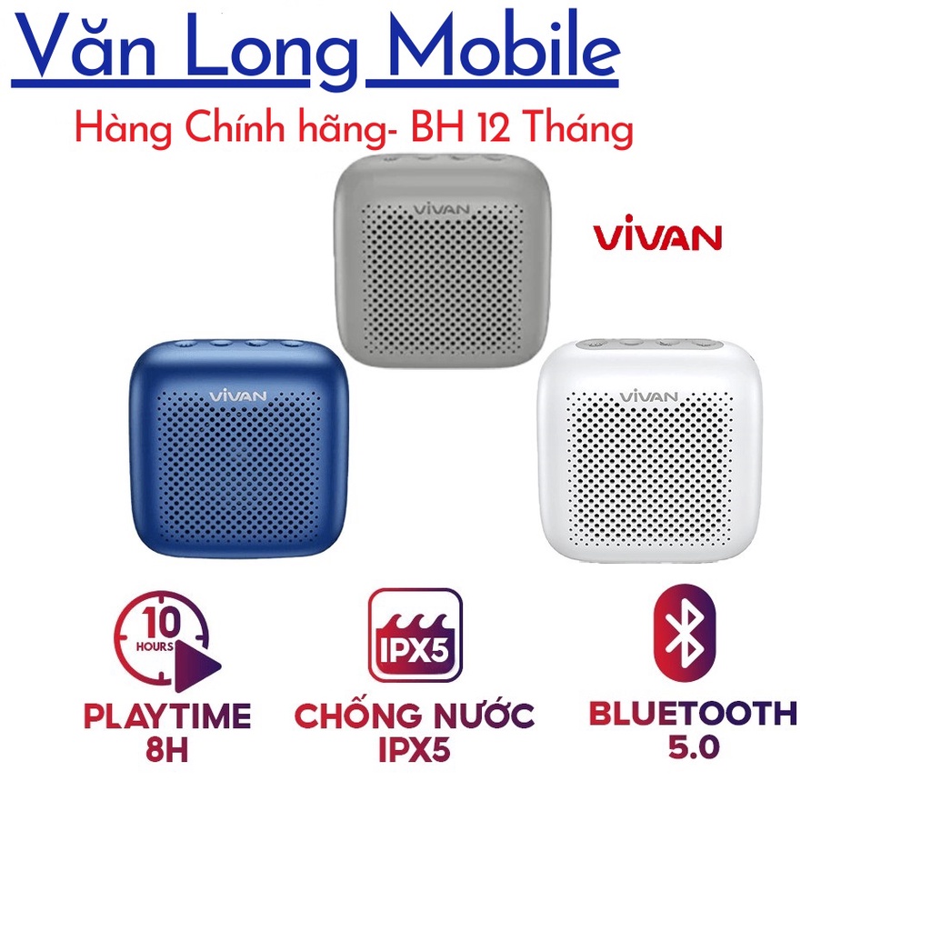 Loa TWS Bluetooth 5.0 VIVAN VS1 Chất Âm Tốt Bass Mạnh Chống Nước IPX5 5W Hỗ trợ thẻ nhớ blueTooth và USB nhỏ gọn