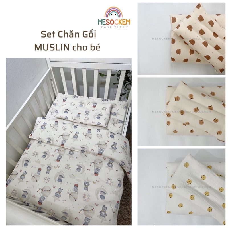 Combo chăn gối muslin organic mềm mịn cho bé