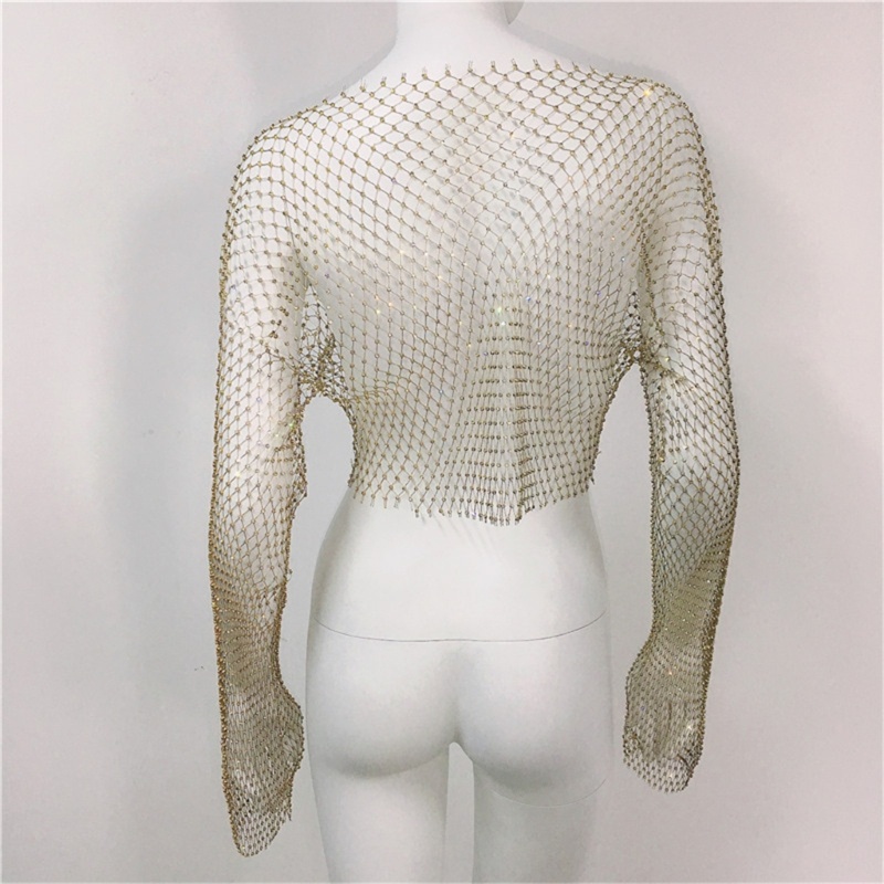 Xiangbao Áo Thun Croptop Tay Loe Đính Đá Cho Nữ