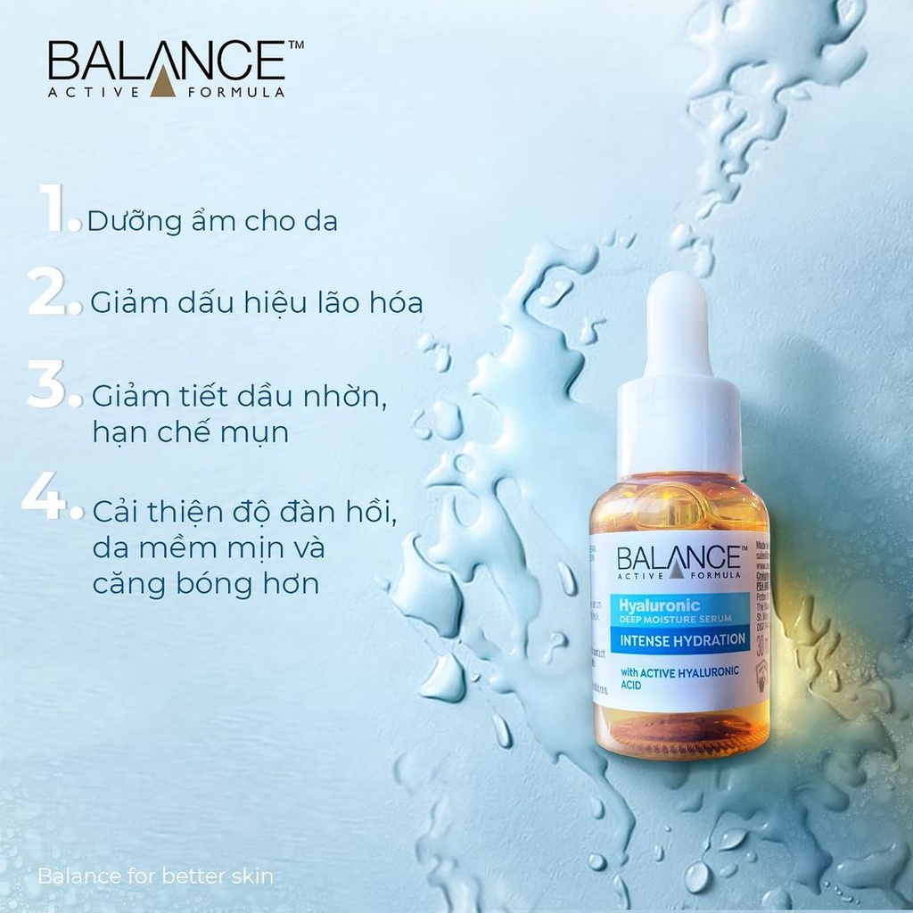 Combo trắng da căng mượt serum Vitamin C + serum Hyaluronic Balance Active Formula 30ml/ chai