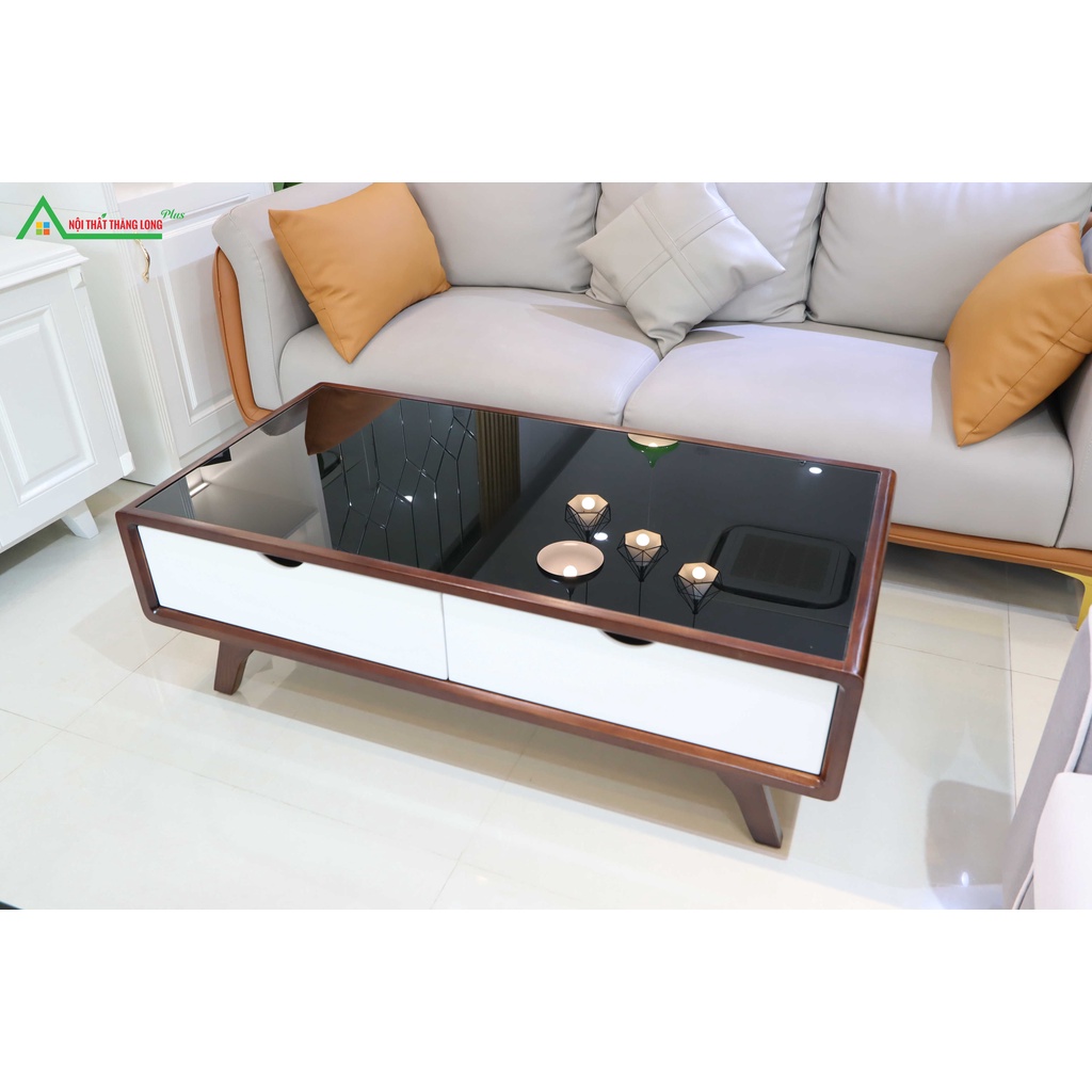 Bàn trà gỗ 🎁 MIỄN PHÍ VẬN CHUYỂN 🎁 Mẫu bàn trà sofa gỗ tự nhiên, màu óc chó, Mặt Kính Đen, Kích thước 120 x 60 x 40 cm