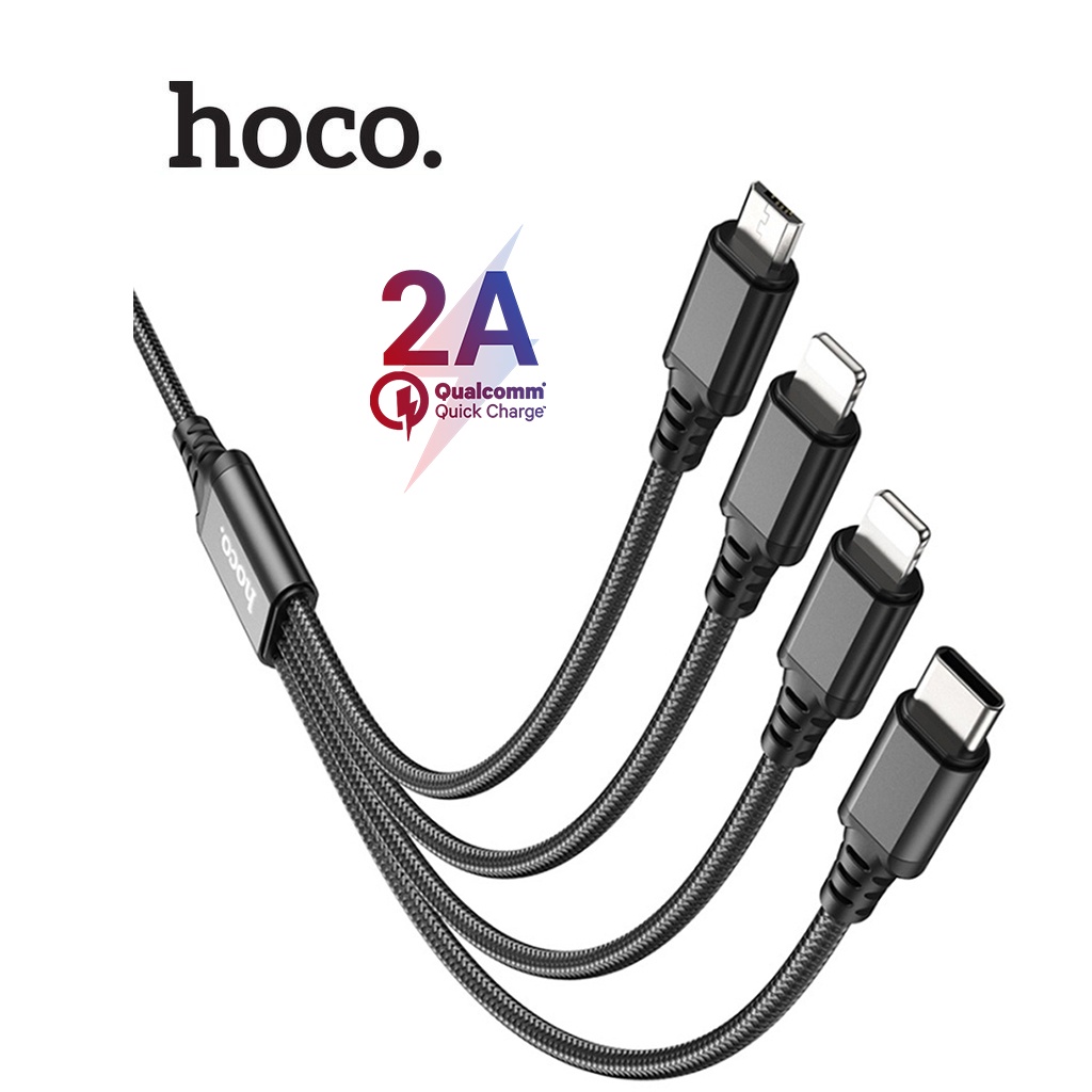 Cáp sạc 2A Hoco X76 4-in-1 dây dù cao cấp chống gẫy dập dài 1M cho Smartphone ( Đen )