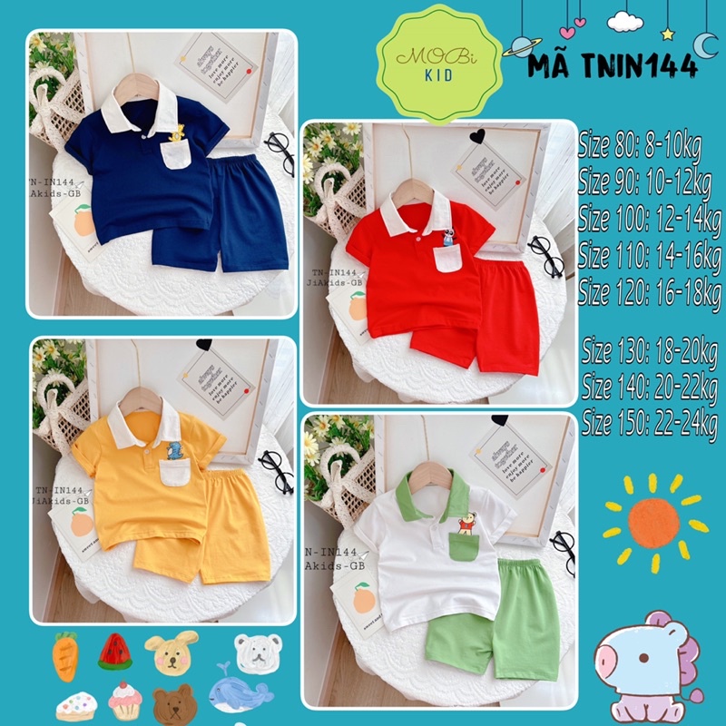 TNin144 Bộ Bé Trai Thun Cotton Minkymom Có Cổ Túi Áo Cho Bé Đi Học 8kg đến 25kg