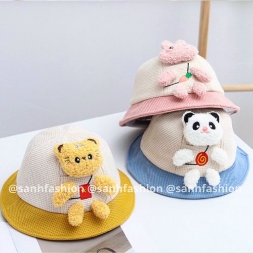 [Bé 6tháng-4tuổi] MŨ VÀNH VÁ 2 MÀU THÚ NHỒI BÔNG QUẢNG CHÂU BÉ TRAI,GÁI