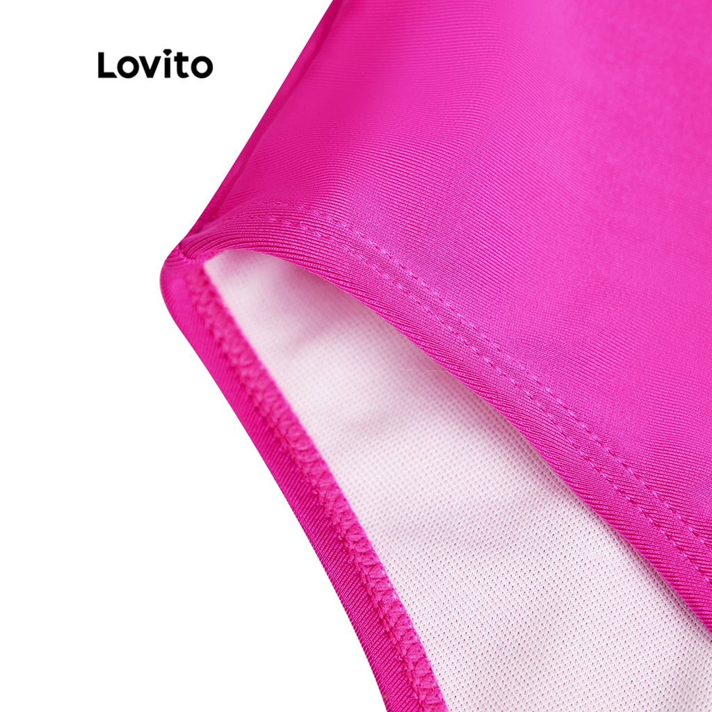 Đồ bơi một mảnh Lovito màu trơn sexy dành cho nữ L38AD033 (hồng đậm)