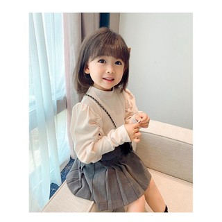 Set áo thun tay bồng mix chân váy xếp ly cho bé- hàng qccc- bán rời