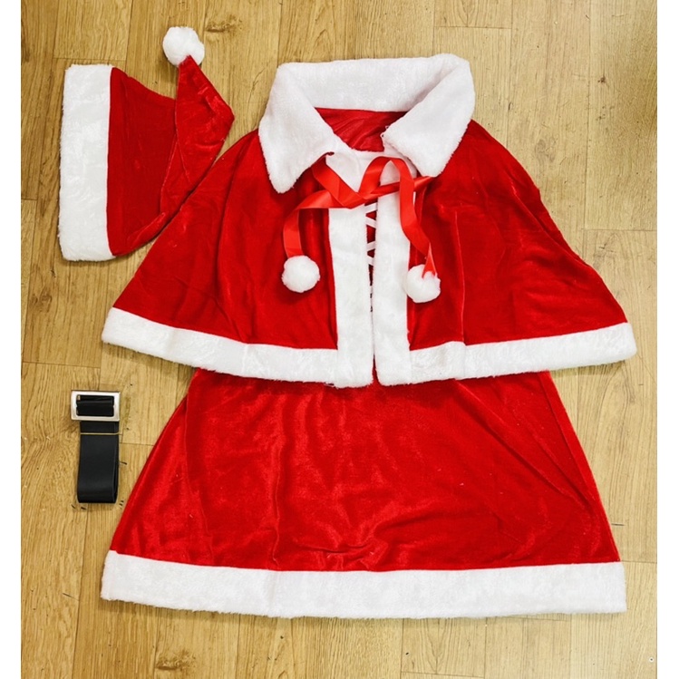 Váy Noel người lớn kèm áo choàng tay dài chất liệu nhung 4 món
