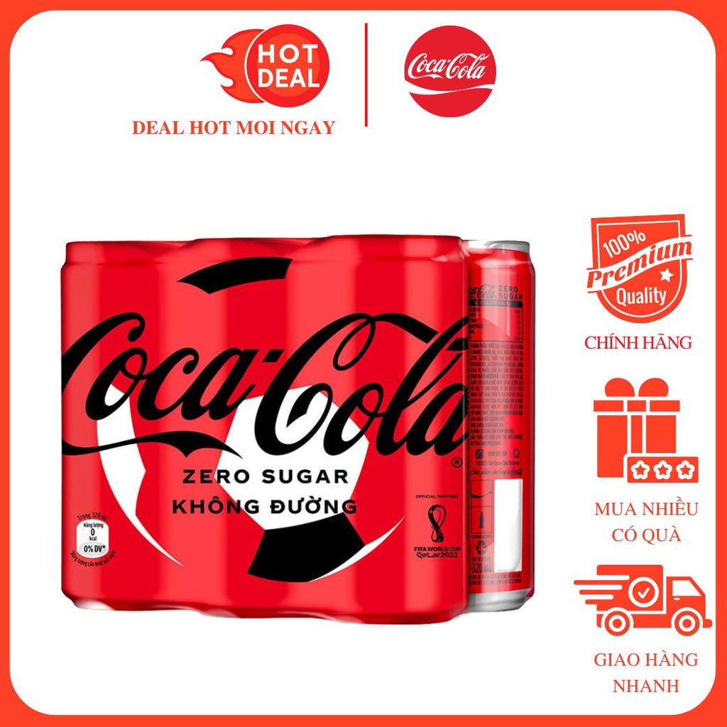 Lốc 6 Lon Nước Ngọt Coca Cola Zero 320ml/Lon