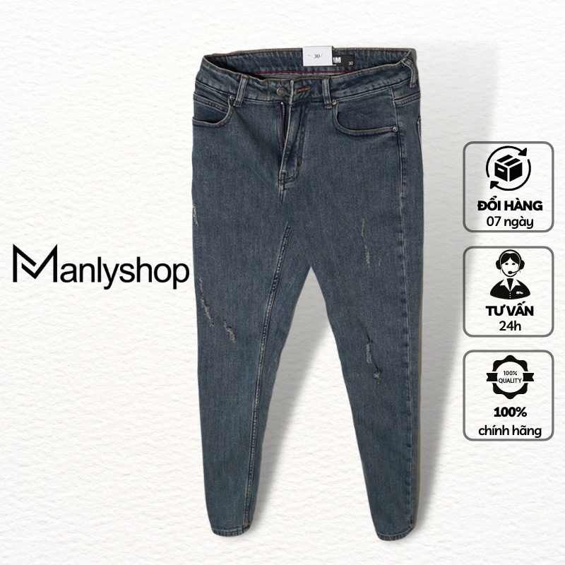 Quần jean nam chính hãng MANLY form Slimfit, Quần bò nam xước cao cấp V0610