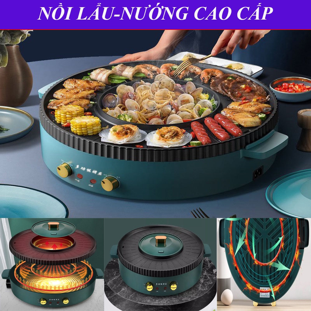 Nồi Lẩu Nướng Đa Năng. Nồi siêu to thiết kế 2 trong 1 vừa nướng vừa lẩu, LỖI 1 ĐỔI 1