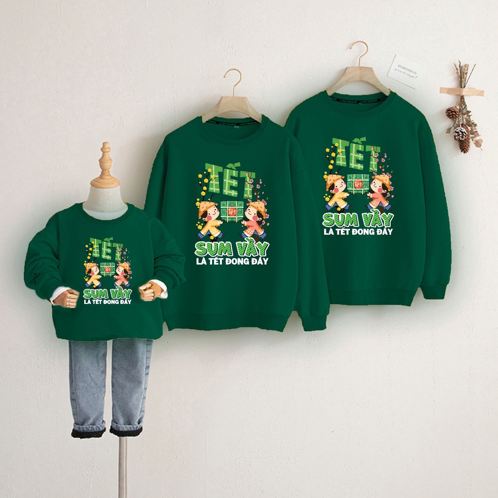 Áo gia đình in họa tiết TẾ VUI SUM VẦY diện tết siêu cute - Áo sweater chất nỉ Hàn cao cấp êm nhẹ