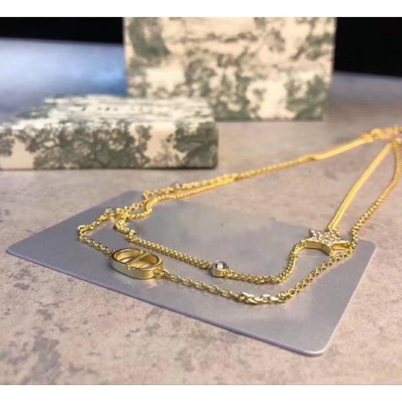 Dây Chuyền Hai Lớp Mặt Hình Ngôi Sao / Chữ Đính Đá Thời Trang