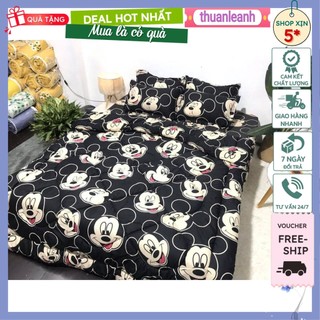 Ga giường bo chun cotton Poly Hàn Quốc 1m6x2m,1m8x2m,chuột micky đen