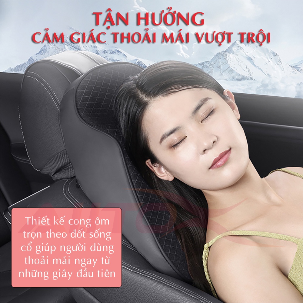 Gối tựa đầu ô tô Autox ruột cao su non vỏ da PU cao cấp kèm tựa lưng theo bộ sang trọng | BigBuy360 - bigbuy360.vn