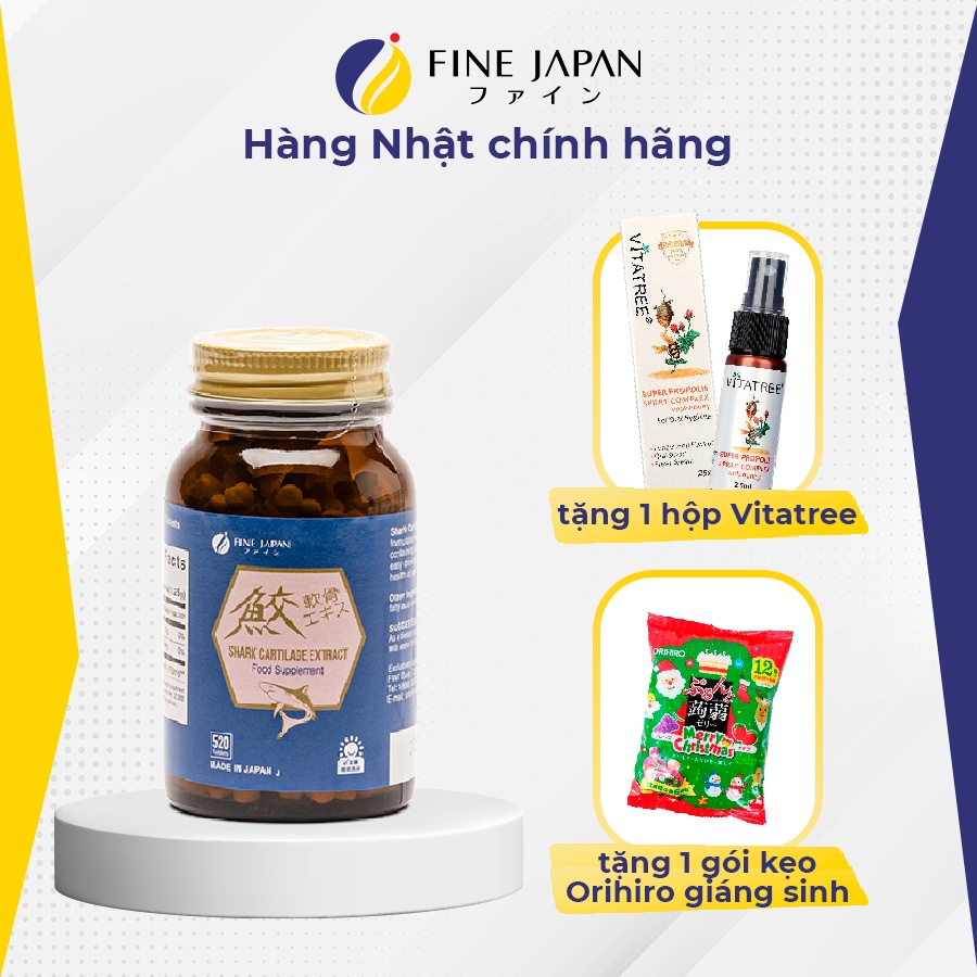 Viên uống Sụn Vi Cá Mập Nhật Bản, Bổ Xương Khớp, Giảm Đau Khớp Thoái Hóa Khớp - Fine Japan Shark Cartilage  Hộp 520 Viên