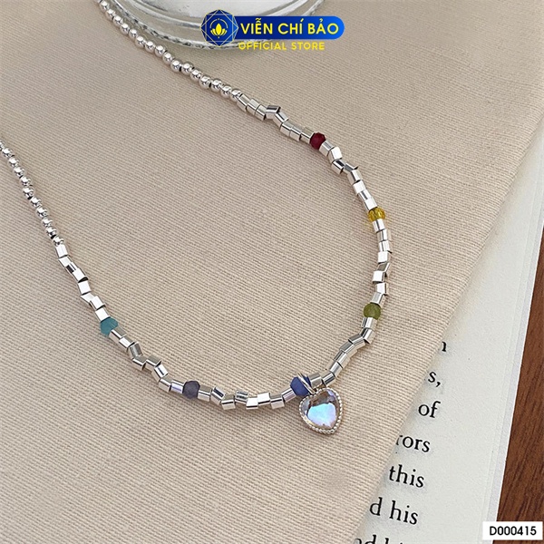 Dây chuyền bạc nữ mặt tim đá mặt trăng sang chảnh chất liệu bạc 925 thời trang phụ kiện trang sức Viễn Chí Bảo D000415