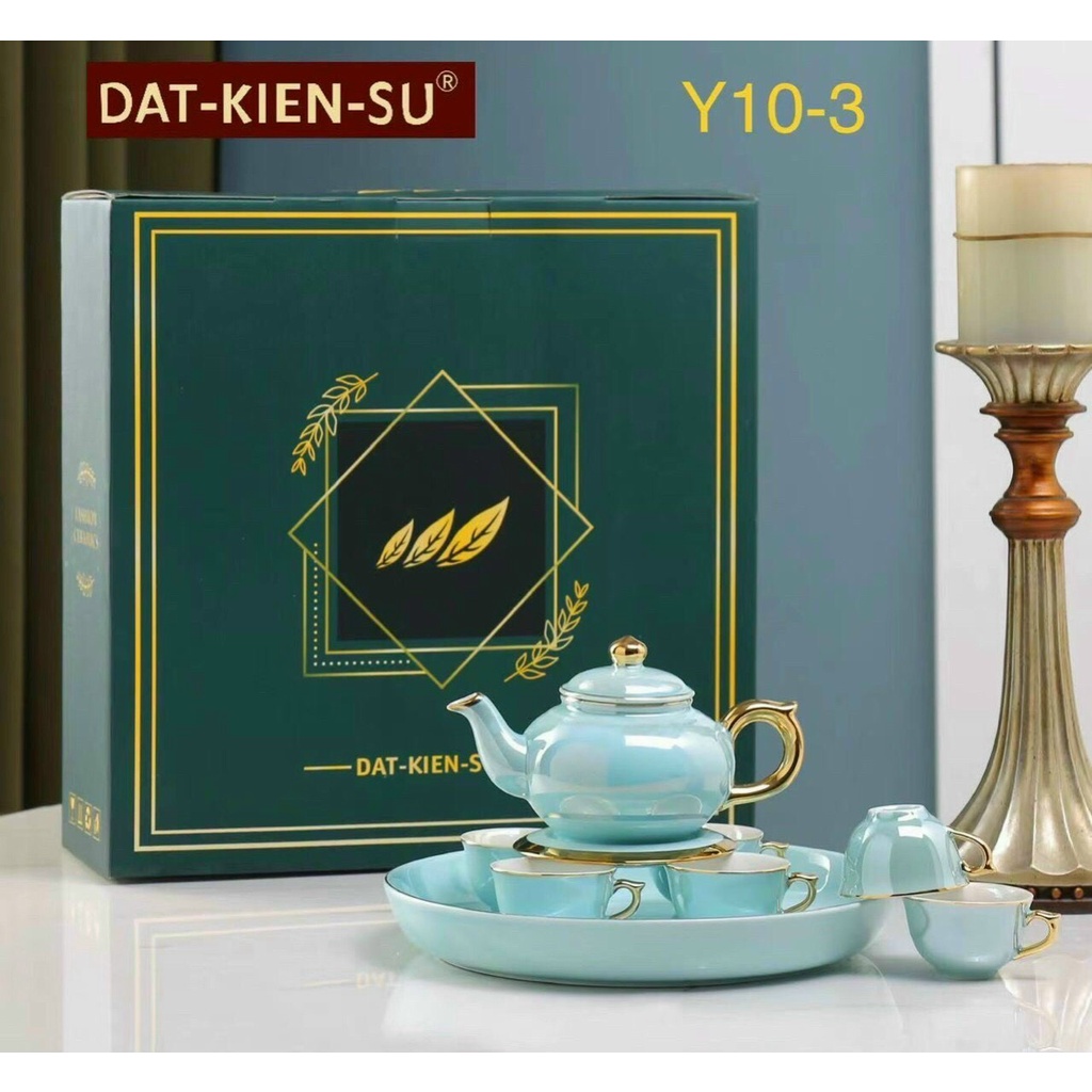 Bộ Ấm chen men ngọc trai cao cấp mạ viền vàng