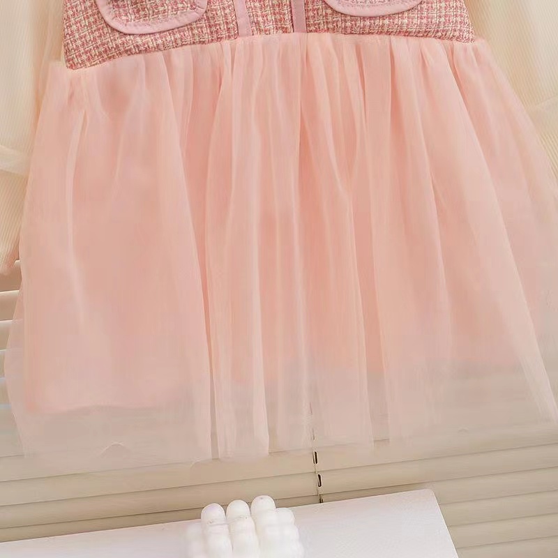 Đầm Dài Tay Phối Lưới Xinh Xắn Dành Cho Bé Gái 0-4 Tuổi