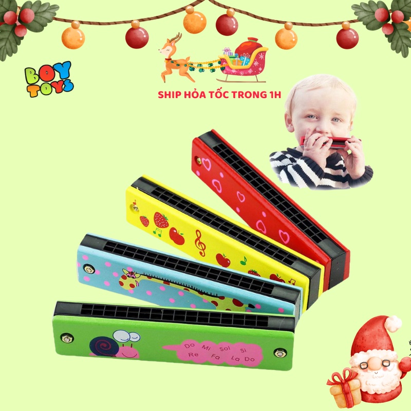Đồ chơi âm nhạc kèn Acmonica, Harmonica tremolo 16 lỗ họa tiết hoạt hình dễ thương cho bé