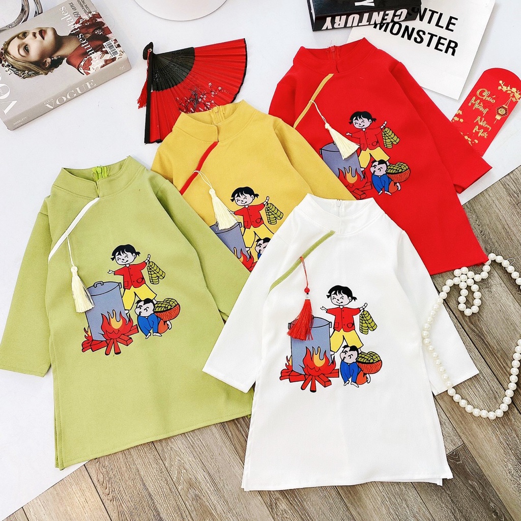 Áo Dài Cách Tân Bé Trai Size Nhỏ Chất Nhung Cao Cấp Mẫu Mới Tết 2023