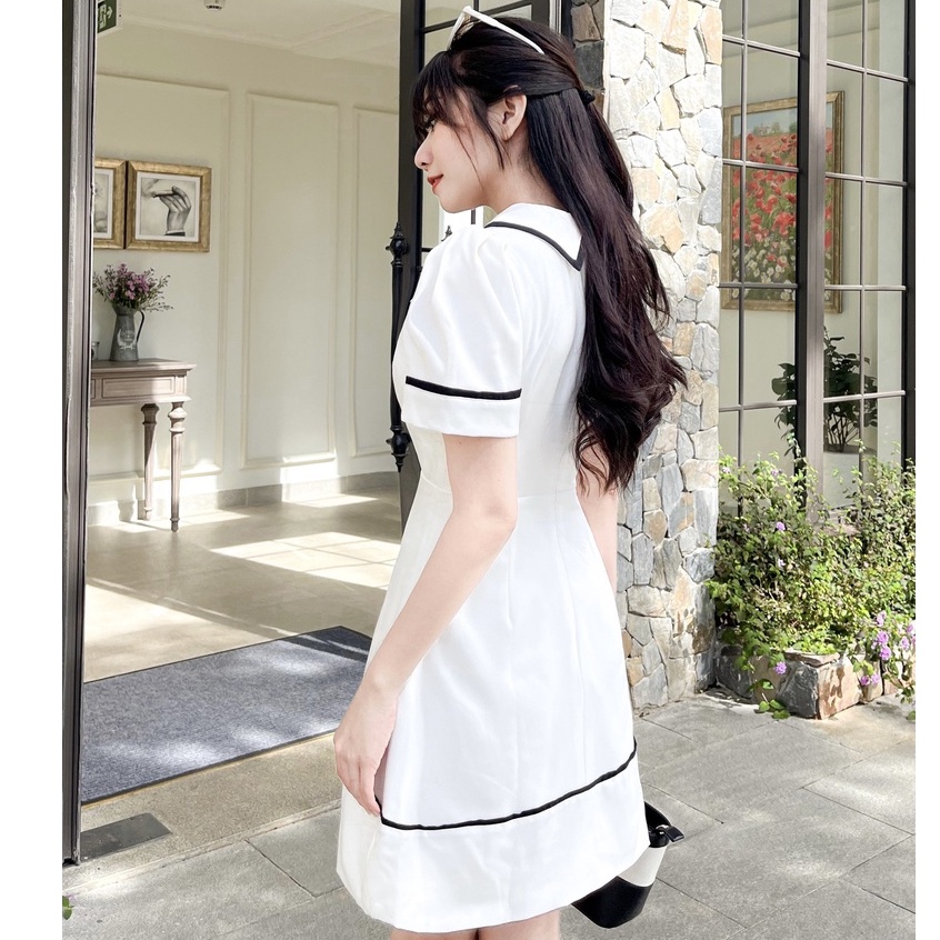 Đầm DORA - Đầm cổ lá sen nẹp nút