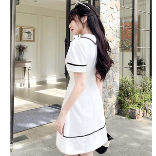 Đầm DORA - Đầm cổ lá sen nẹp nút