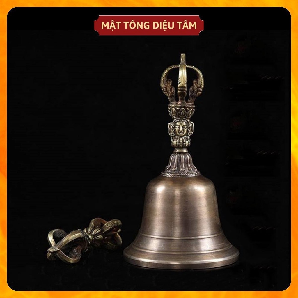 Chuông chày kim cang - Linh đồng - chuông lắc - chuông tay - pháp khí mật tông bằng đồng cỡ lớn MS12K Diệu Tâm