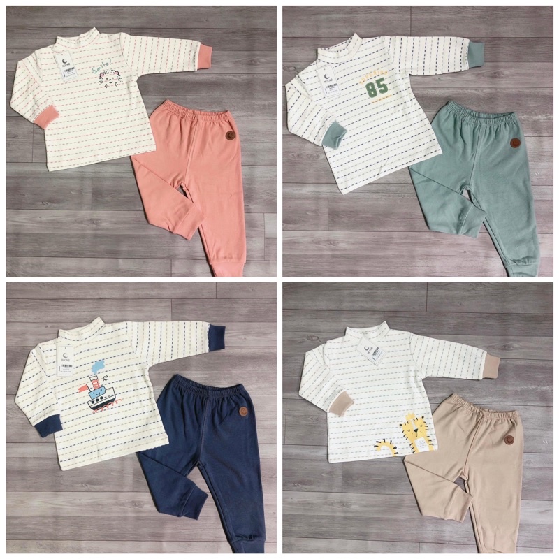 Bộ quần áo nỉ Moon cổ 3p, Moon cài vai cho bé trai, bé gái.