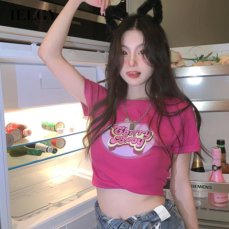 IELGY  IELGY Áo Thun Ngắn Tay Ôm Dáng Xinh Xắn Dành Cho Nữ